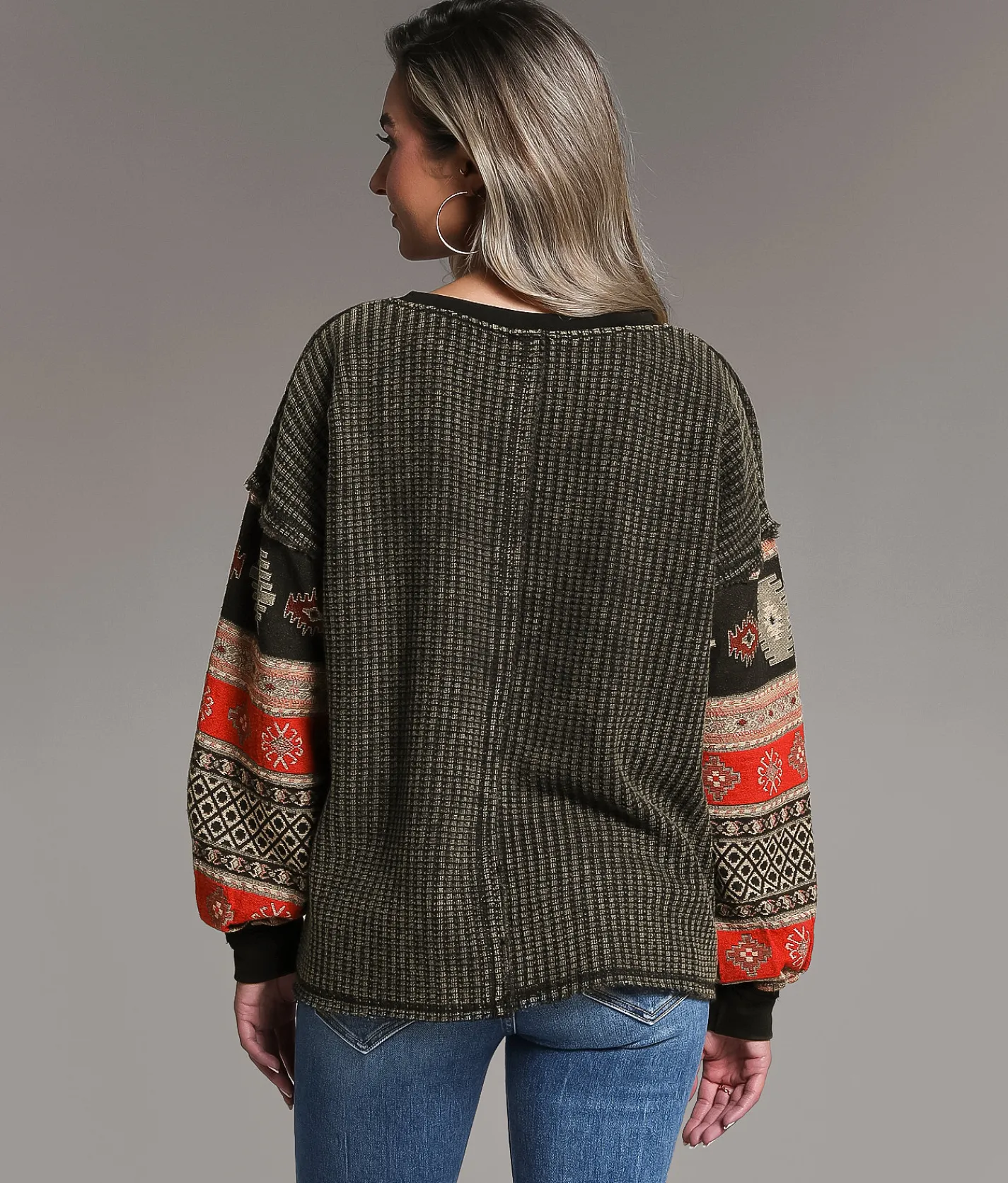 BKE Waffle Knit Henley Washed Black New