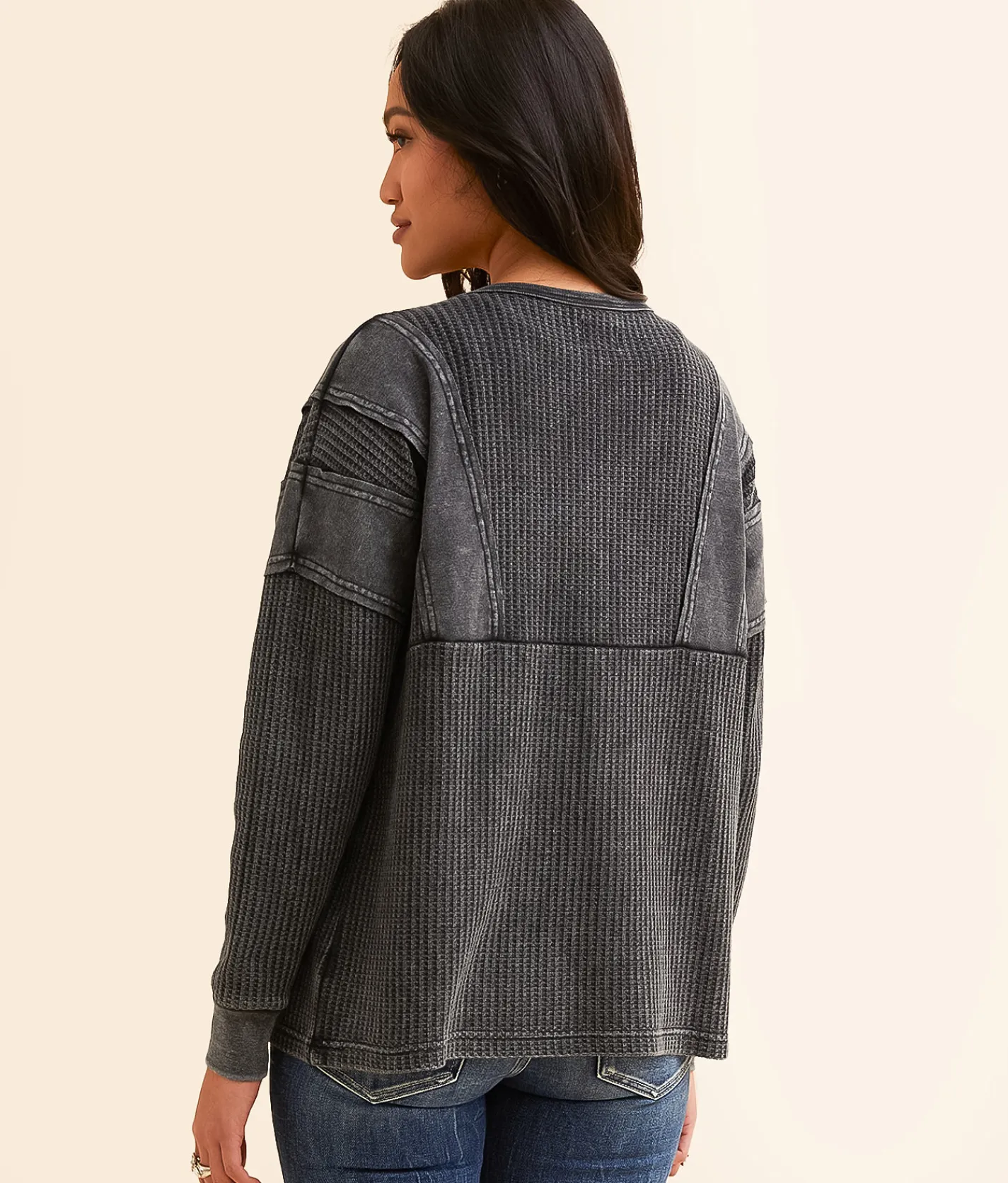 BKE Waffle Knit Henley Greige Hot