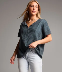 BKE Waffle Knit Henley Dark Slate Discount