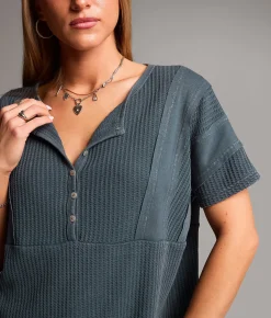 BKE Waffle Knit Henley Dark Slate Discount