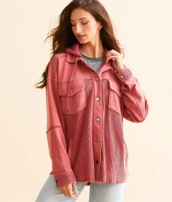Coats & Jackets | BKE Waffle Knit Hooded Jacket Earth Red