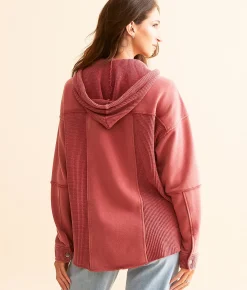 BKE Waffle Knit Hooded Jacket Earth Red Hot
