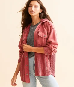BKE Waffle Knit Hooded Jacket Earth Red Hot