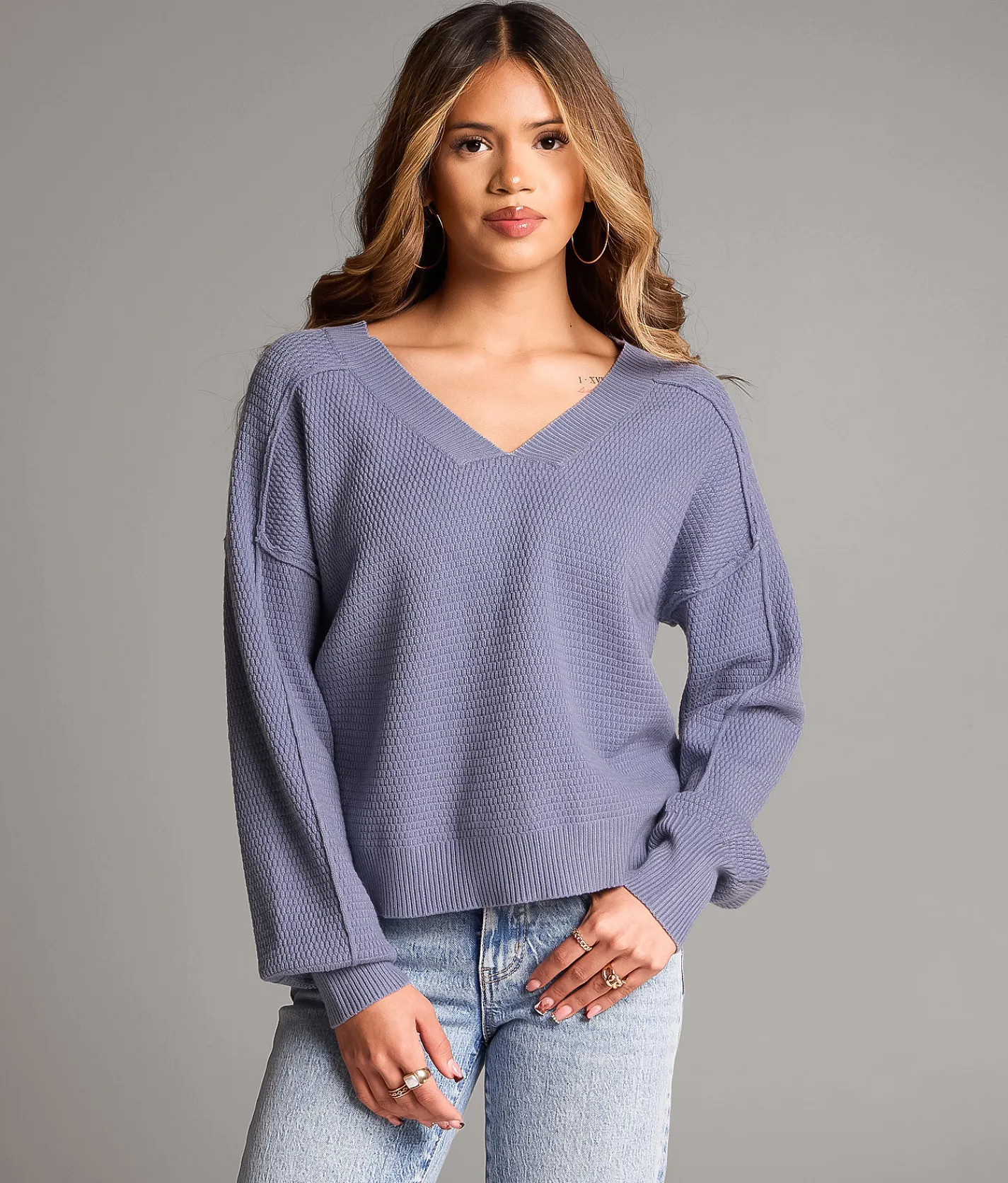BKE Waffle Knit Sweater Tempest Discount