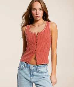 Gilded Intent Waffle Knit Tank Top Hot Sauce Clearance