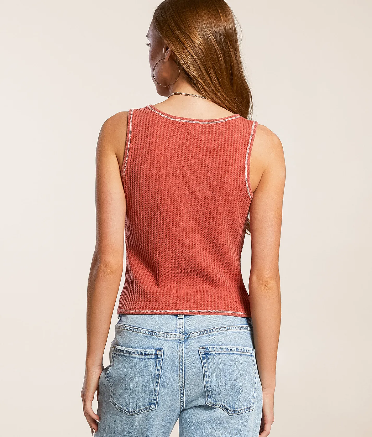 Gilded Intent Waffle Knit Tank Top Hot Sauce Clearance