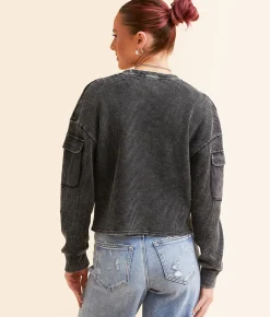 Gilded Intent Waffle Knit Top Washed Black Discount