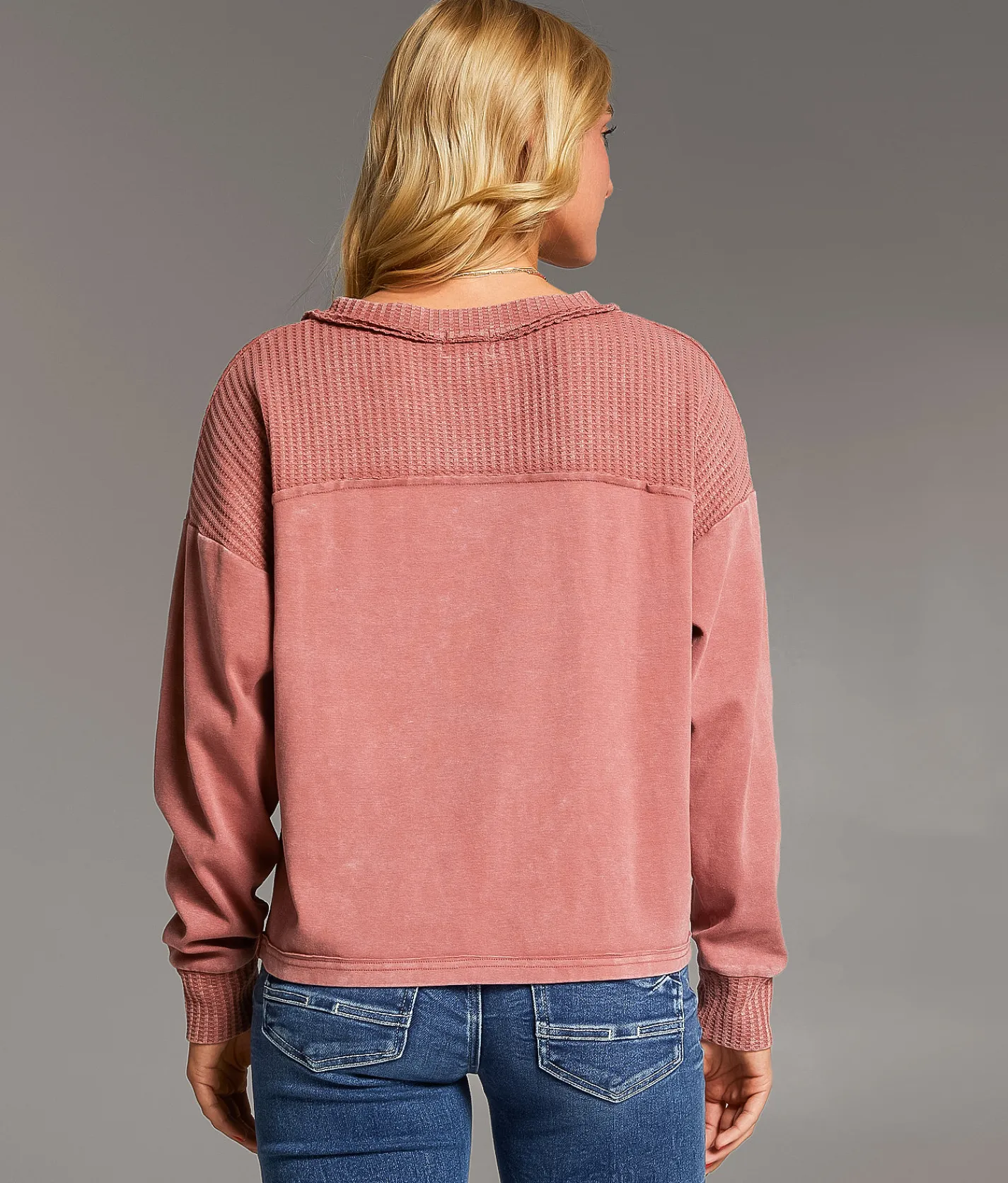 BKE Waffle Knit Top Thyme Outlet
