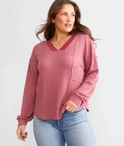 BKE Waffle Knit Top Rosewood Online
