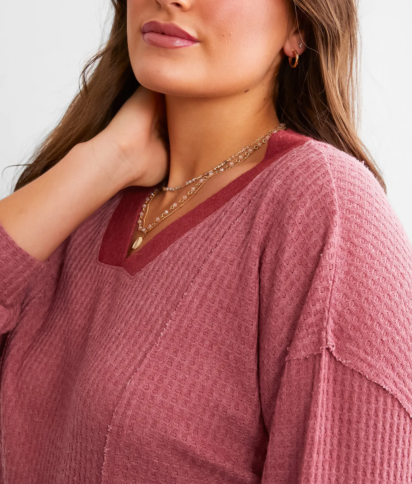 BKE Waffle Knit Top Rosewood Online