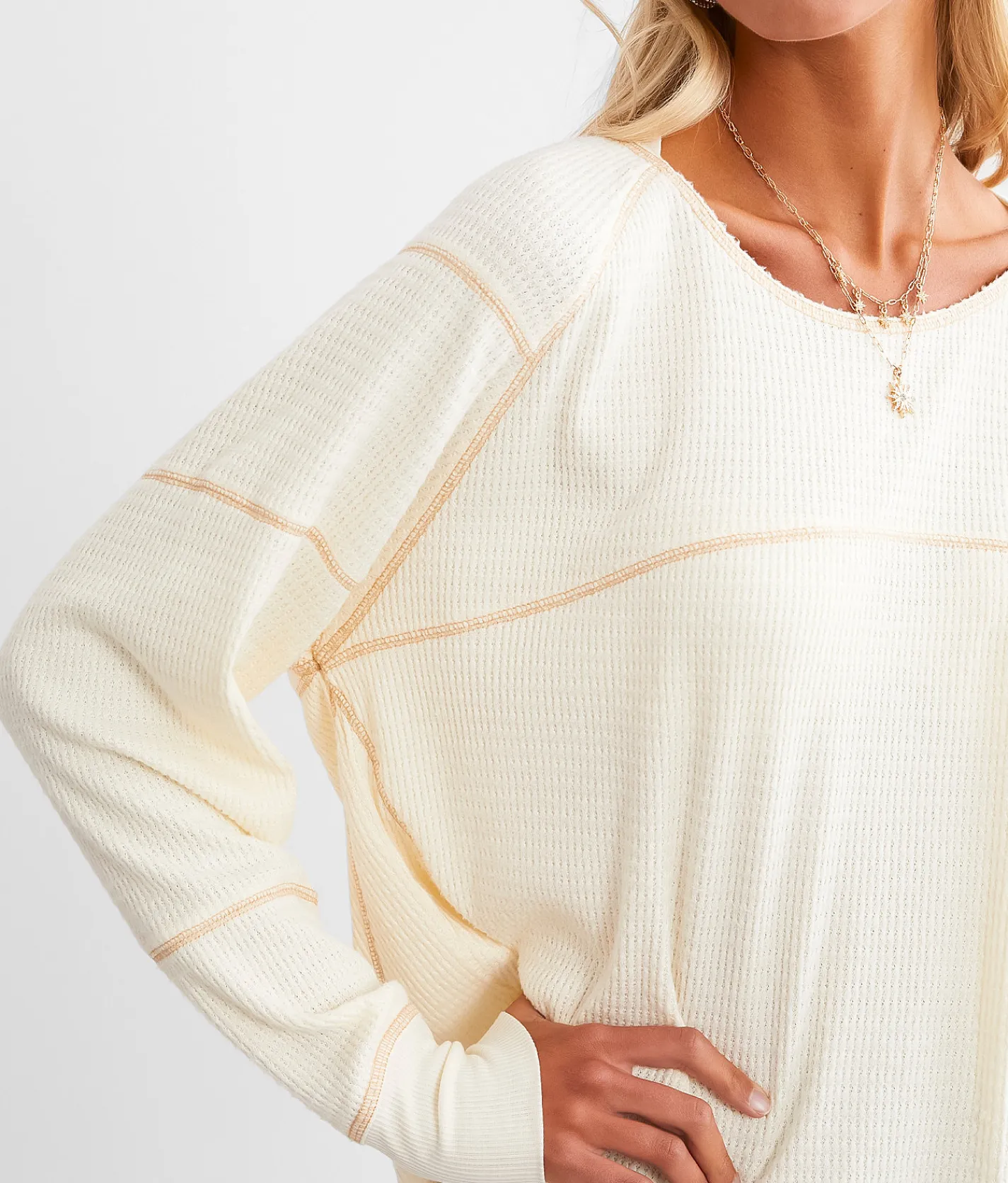 BKE Waffle Knit Top Cream