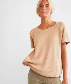 BKE Waffle Knit Top Natural Hot