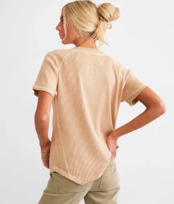 BKE Waffle Knit Top Natural Hot