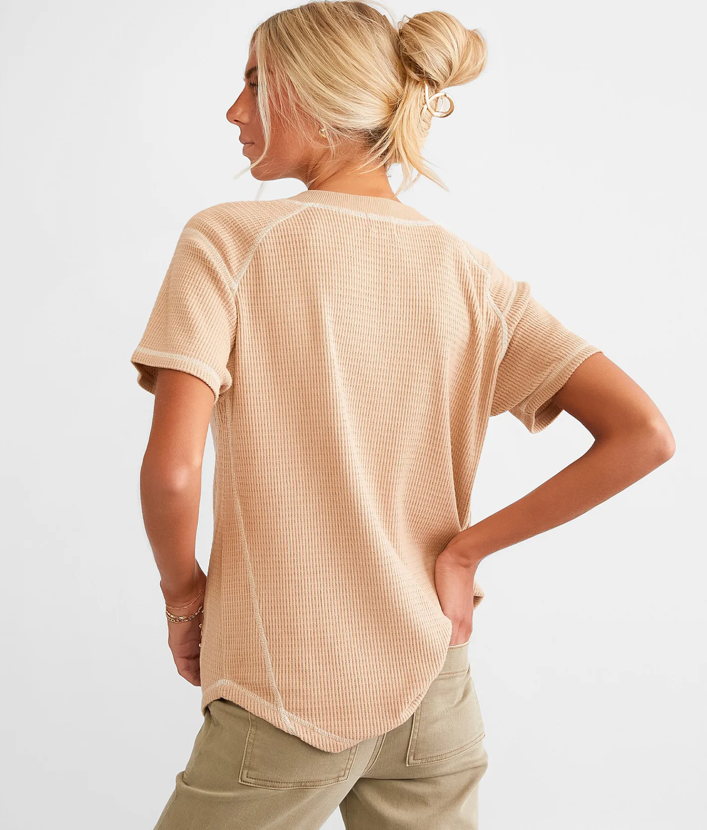 BKE Waffle Knit Top Natural Hot
