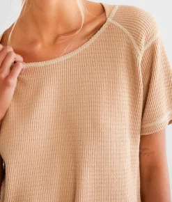 BKE Waffle Knit Top Natural Hot