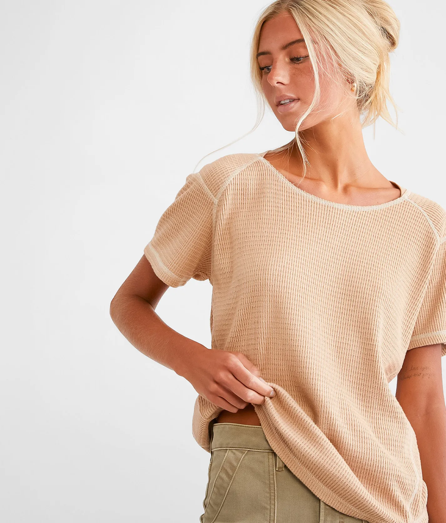 BKE Waffle Knit Top Natural Hot