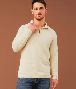 Outpost Makers Waffle Quarter Zip Pullover Summer Sand New