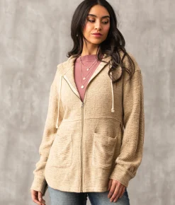 Activewear | Buckle Black Waffle Stitch Oversized Hoodie Tan