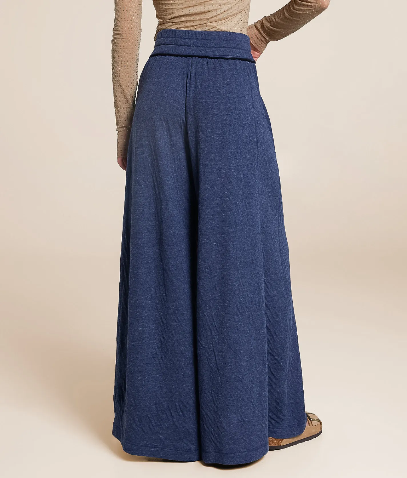Free People Wait A Minute Wide Leg Pant Navy Heather Combo Outlet