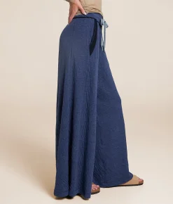 Free People Wait A Minute Wide Leg Pant Navy Heather Combo Outlet