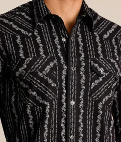 Tops | Rock & Roll Denim Wallpaper Stretch Shirt Black