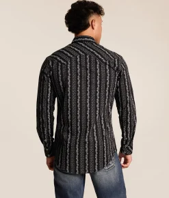 Tops | Rock & Roll Denim Wallpaper Stretch Shirt Black