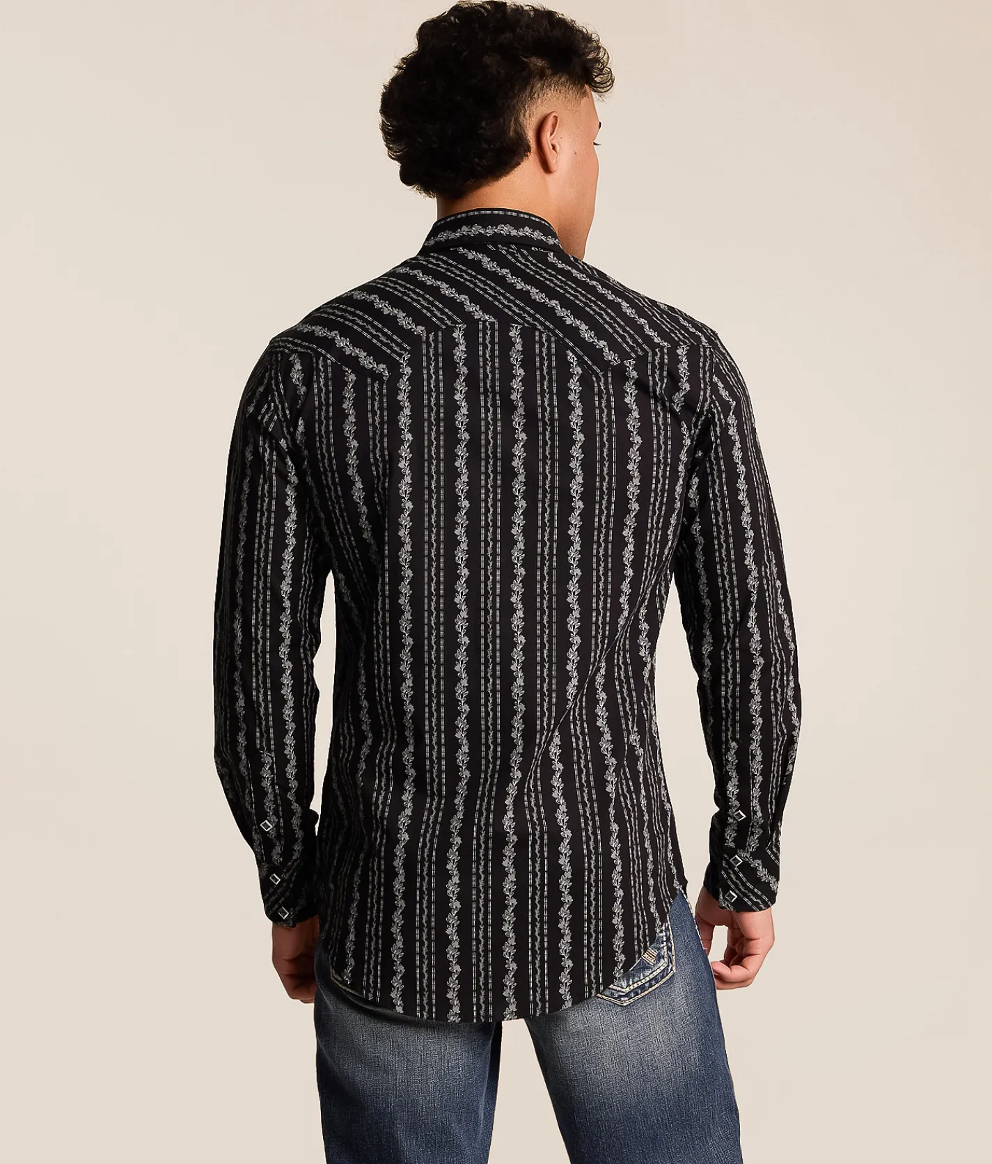 Tops | Rock & Roll Denim Wallpaper Stretch Shirt Black