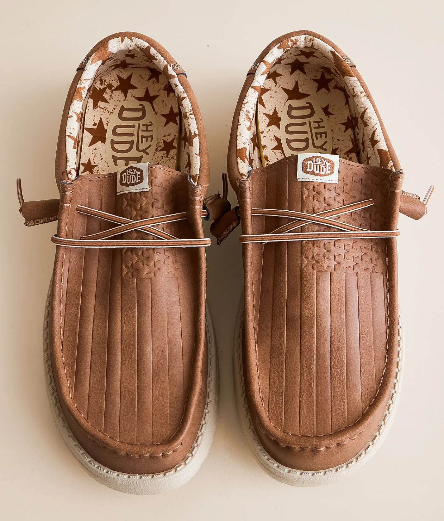 Shoes | HEYDUDE™ Wally Embossed Flag Leather Shoe Cognac