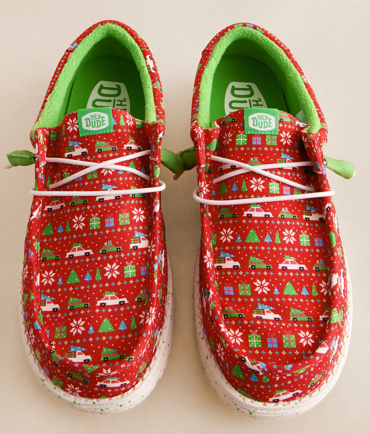 HEYDUDE™ Wally Holiday Sweater Shoe Red Green Multi Sale