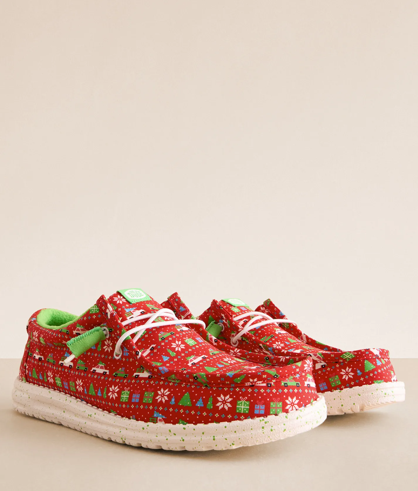 HEYDUDE™ Wally Holiday Sweater Shoe Red Green Multi Sale