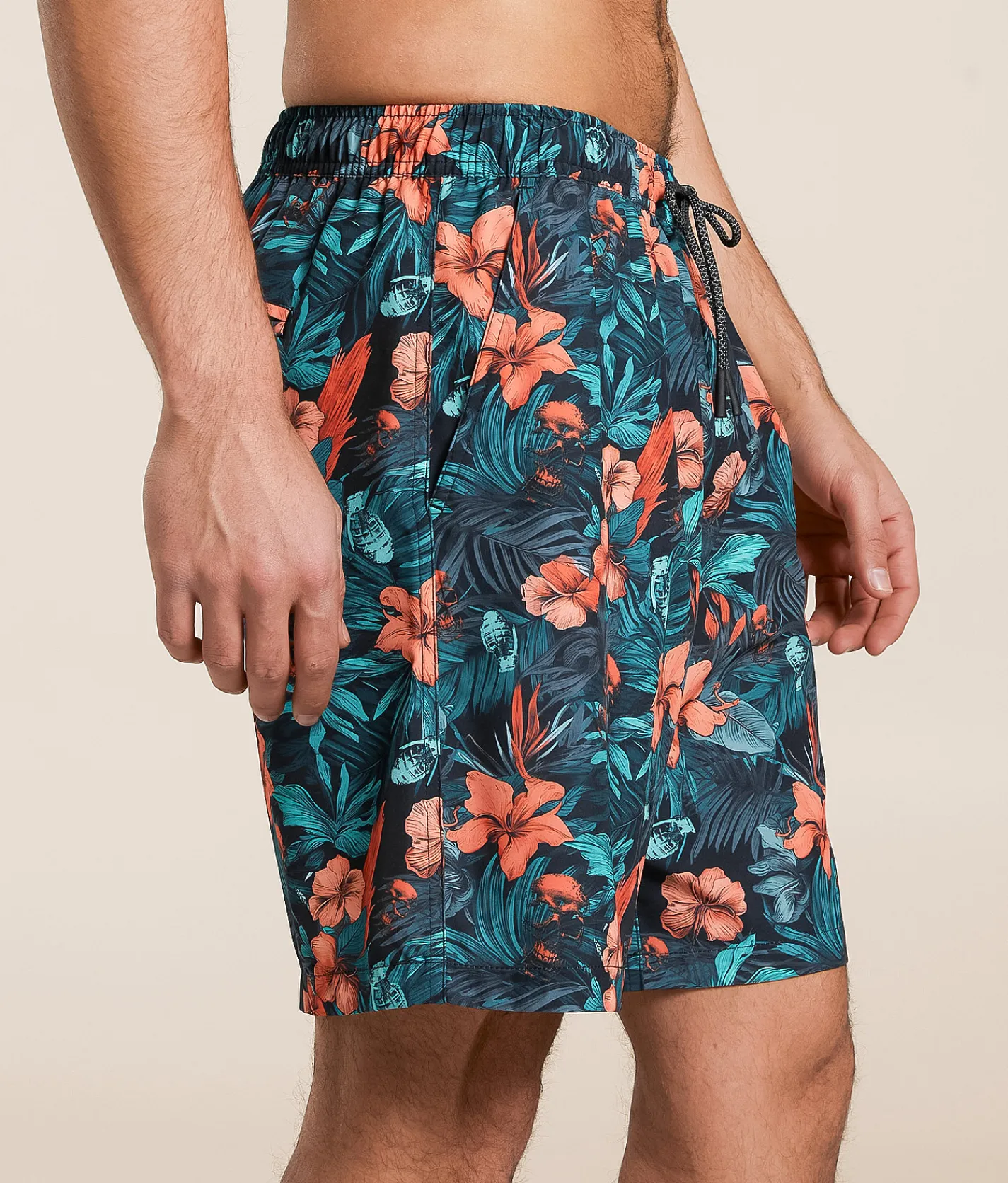 Bottoms|Swimwear | Howitzer War Flowers Stretch Swim Trunks Black