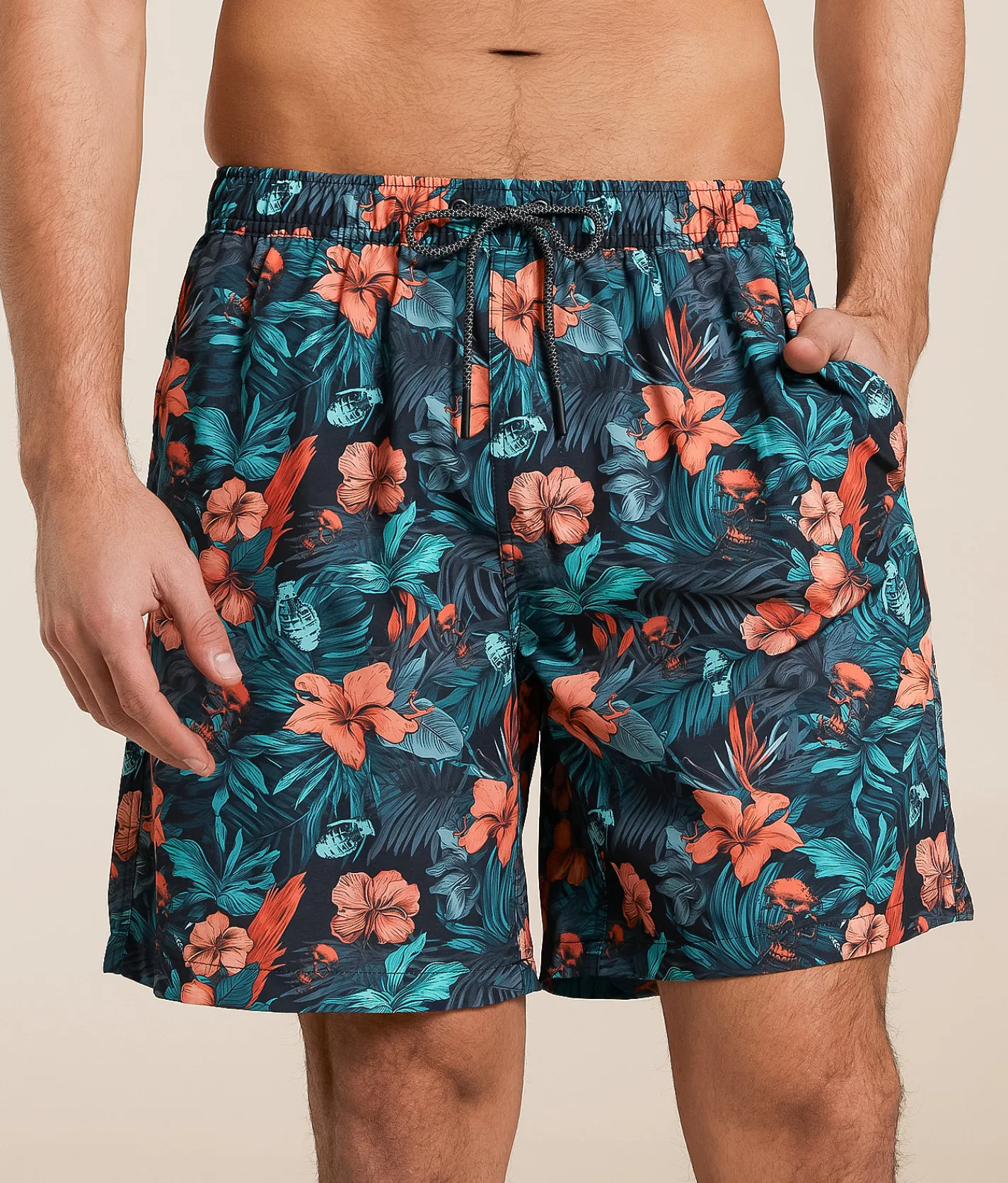 Bottoms|Swimwear | Howitzer War Flowers Stretch Swim Trunks Black