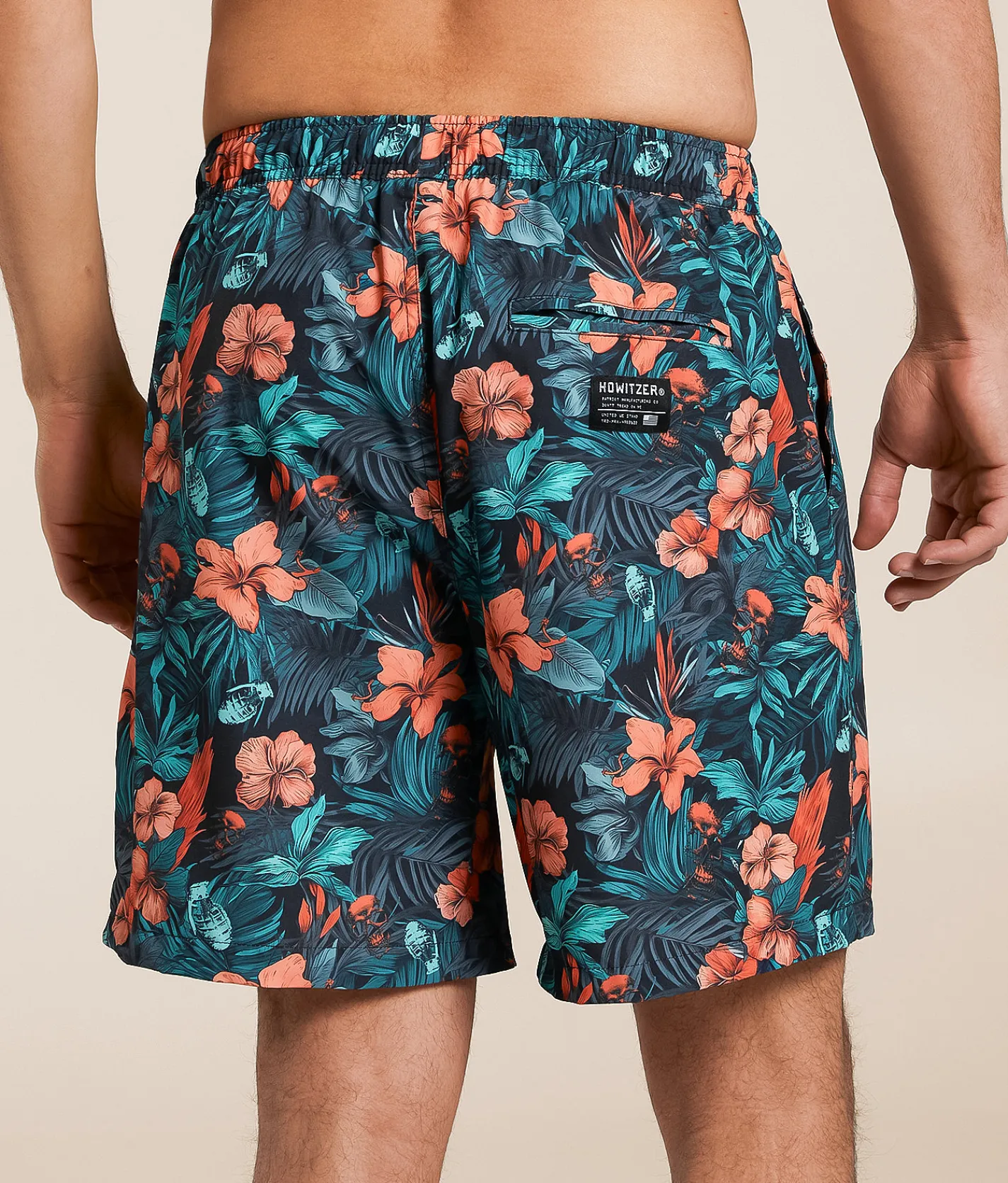 Bottoms|Swimwear | Howitzer War Flowers Stretch Swim Trunks Black