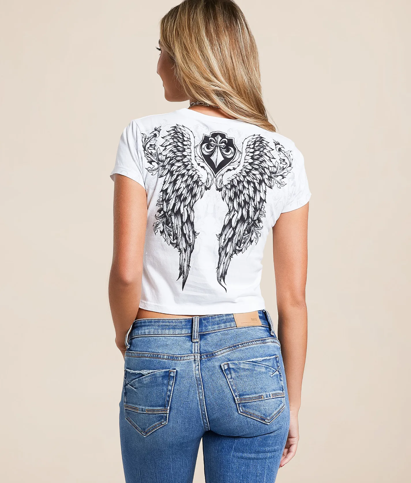 Tops | Affliction Wash Baby Cropped T-Shirt White