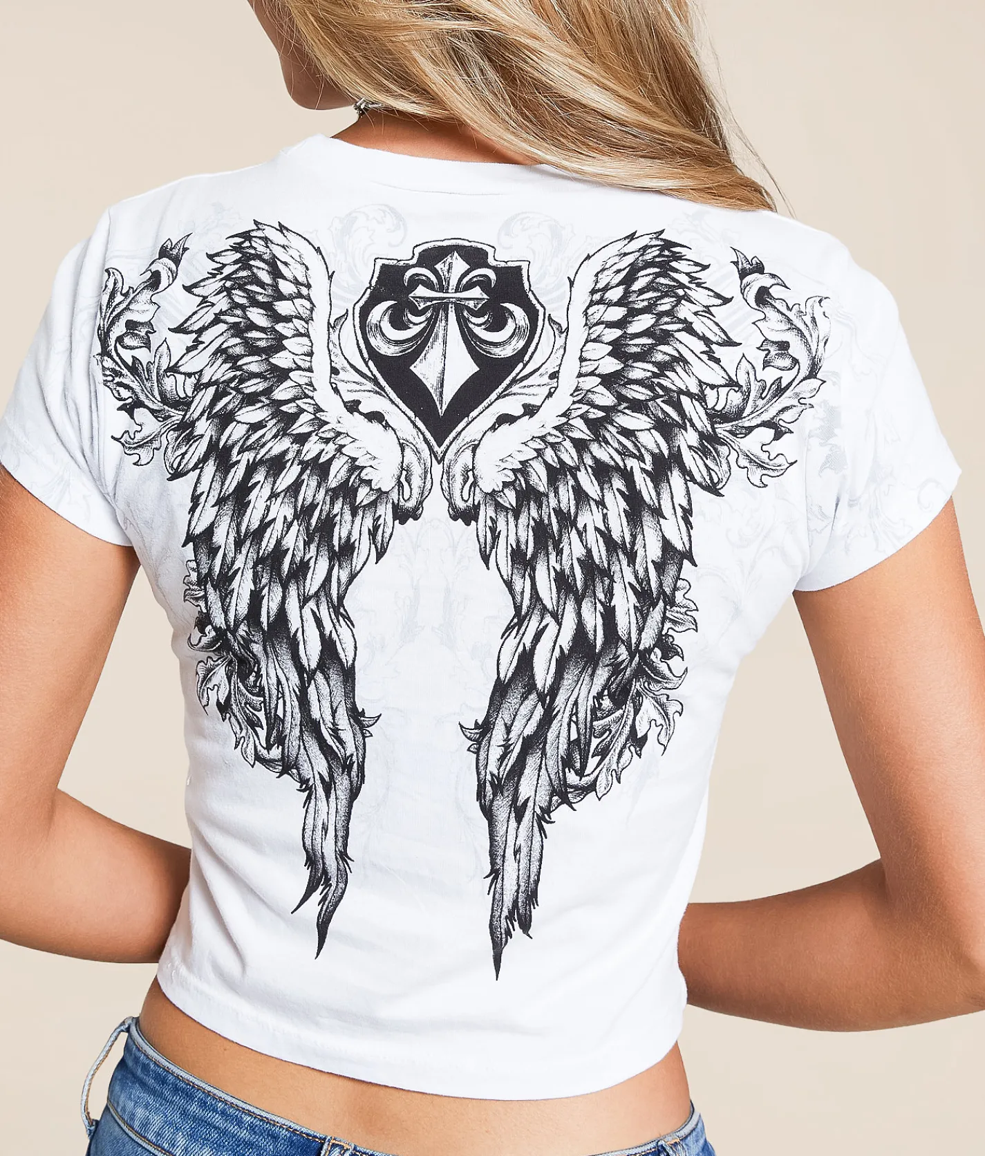 Tops | Affliction Wash Baby Cropped T-Shirt White