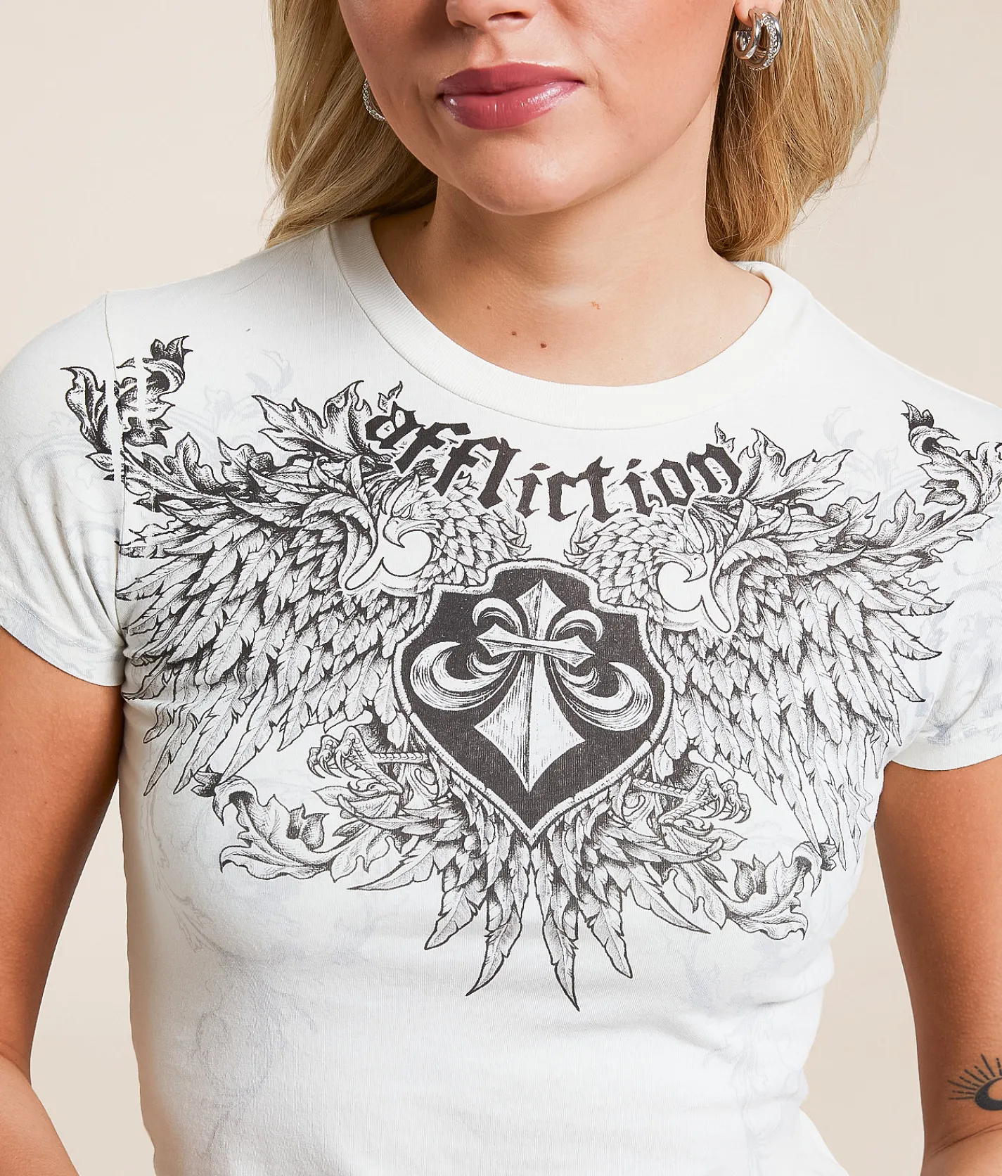 Tops | Affliction Wash Cropped T-Shirt White Reactive