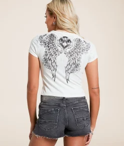 Tops | Affliction Wash Cropped T-Shirt White Reactive