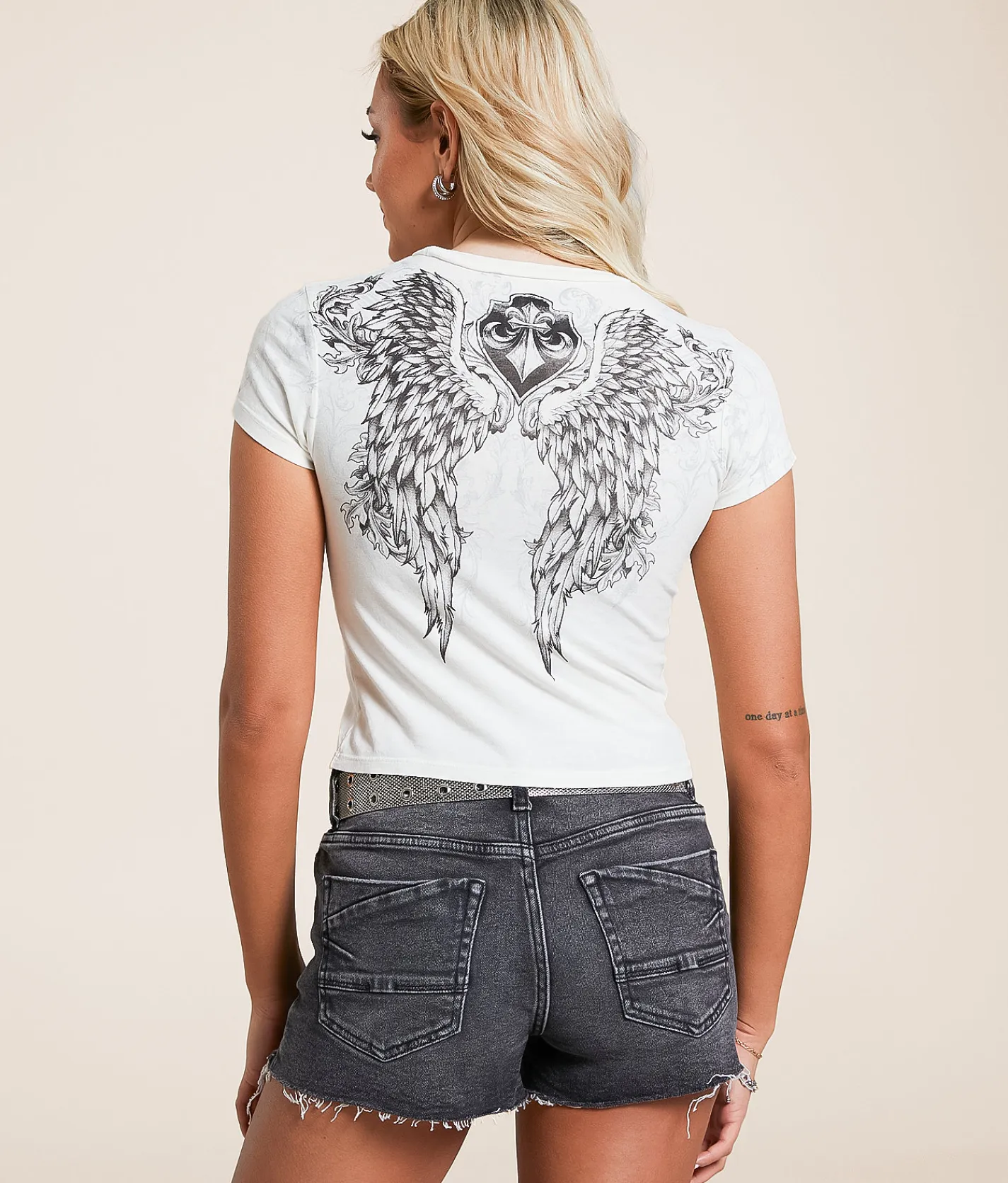 Tops | Affliction Wash Cropped T-Shirt White Reactive