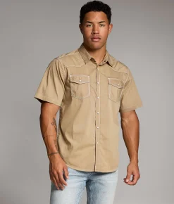 BKE Vintage Washed Athletic Stretch Shirt Tan Online
