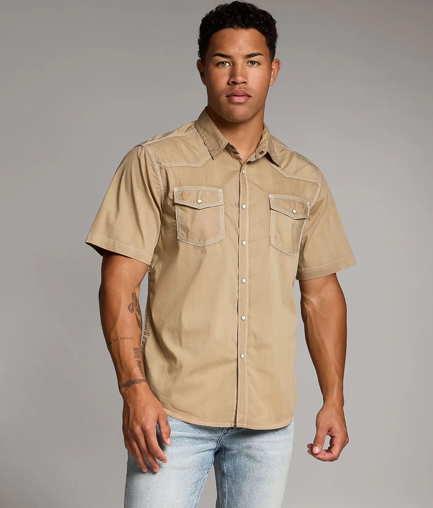 BKE Vintage Washed Athletic Stretch Shirt Tan Online