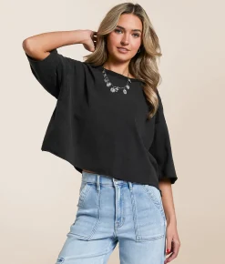 Tops | Double Zero Washed Boxy T-Shirt Aqua Blue