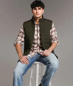 BKE Washed Canvas Vest Green Brown Best