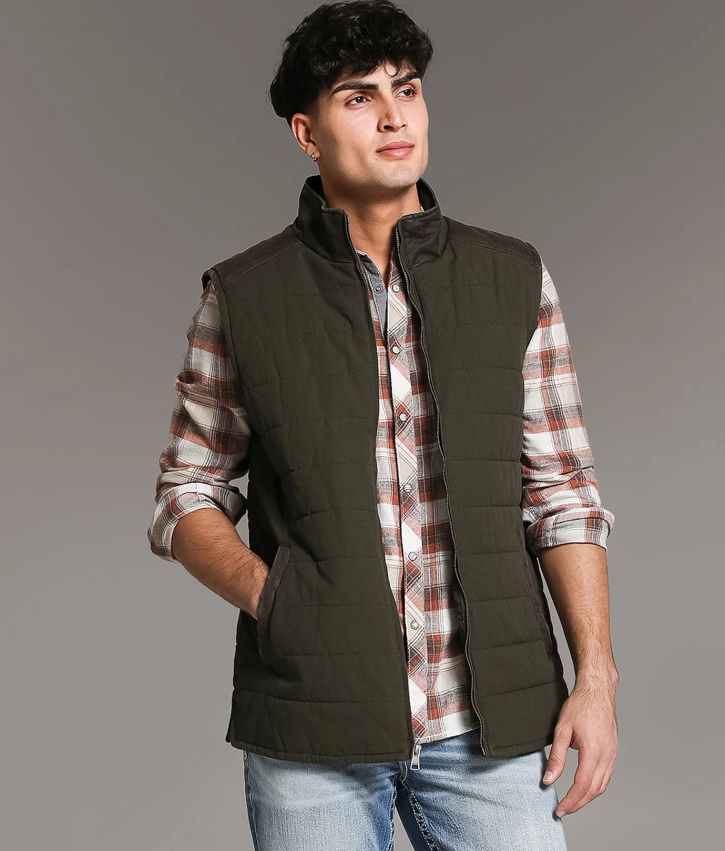 Coats & Jackets | BKE Washed Canvas Vest Green Brown