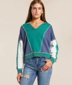 Tops | FITZ + EDDI Washed Color Block Pullover Antique Green