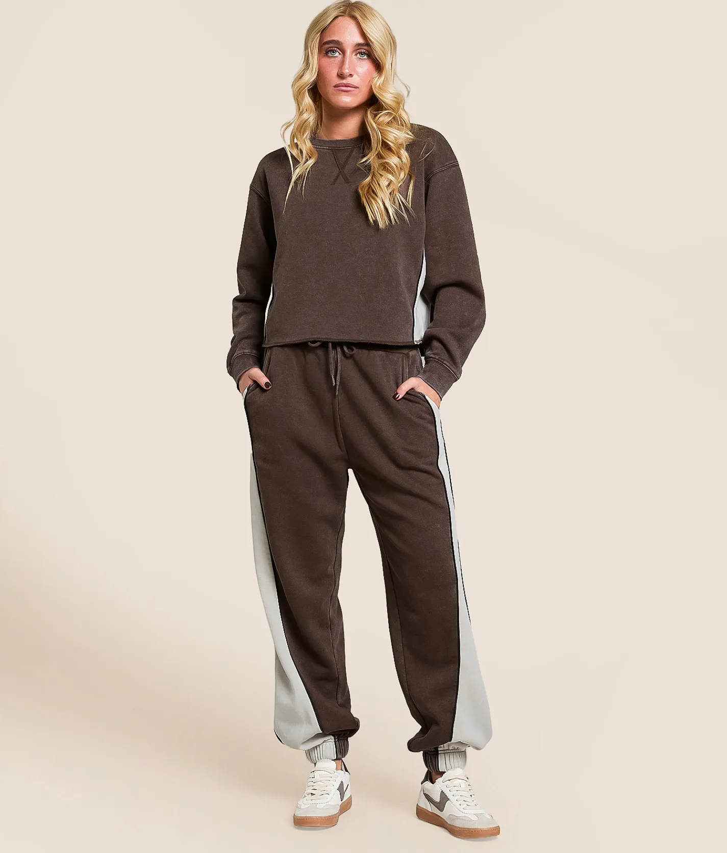 Tops|Activewear | Gilded Intent Washed Color Block Pullover Chocolate Martini