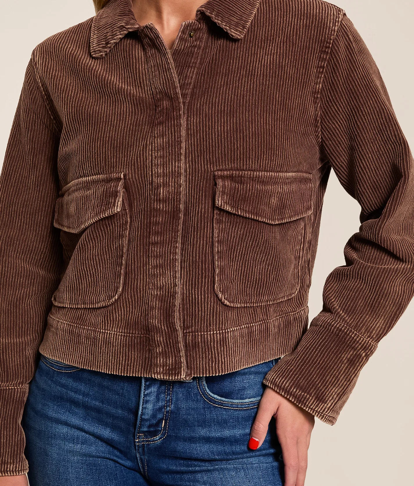Stoosh Washed Corduroy Cropped Jacket Washed Brown Clearance