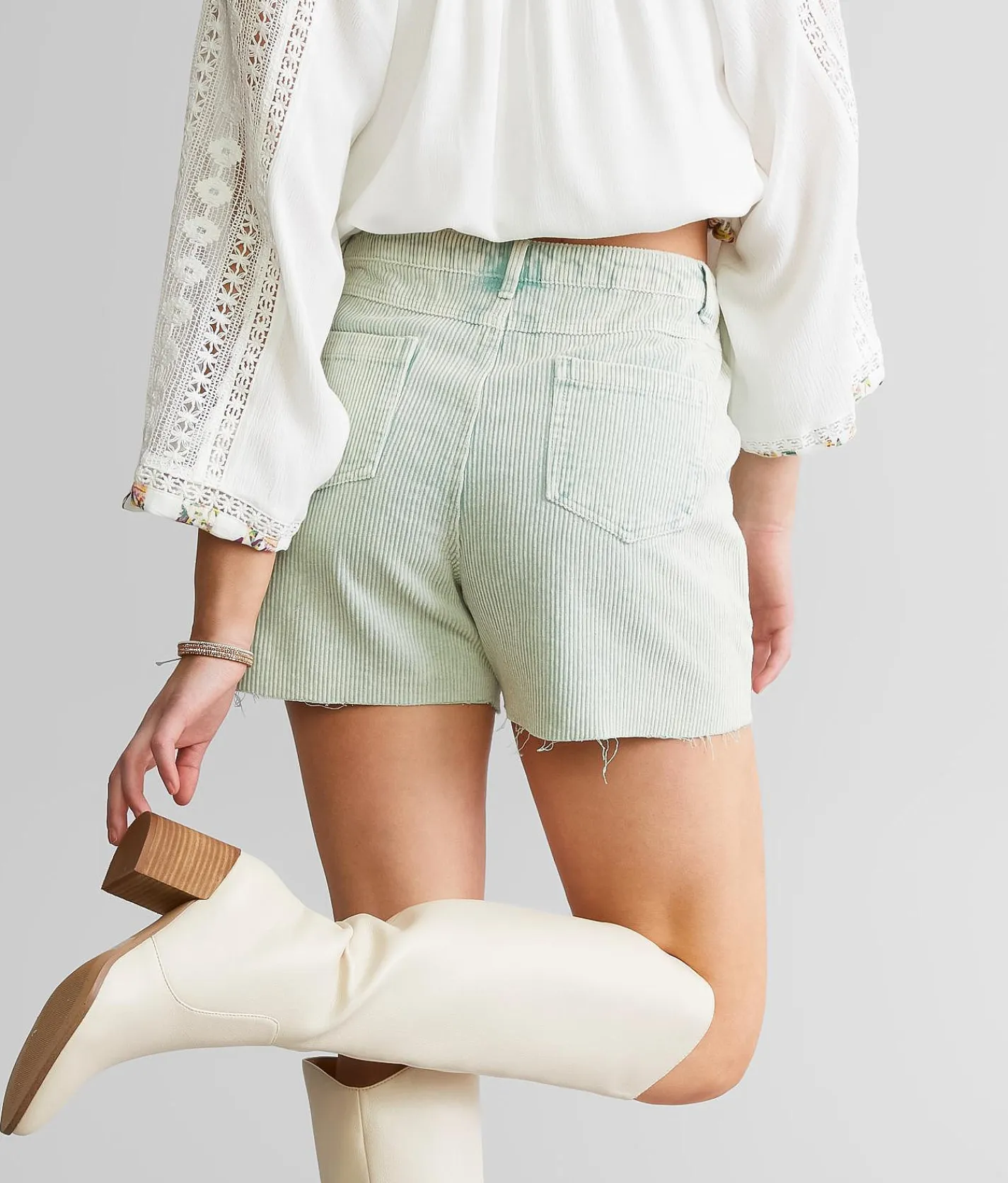 Bottoms|Shorts | Blue Blush Washed Corduroy Short Dusty Sage