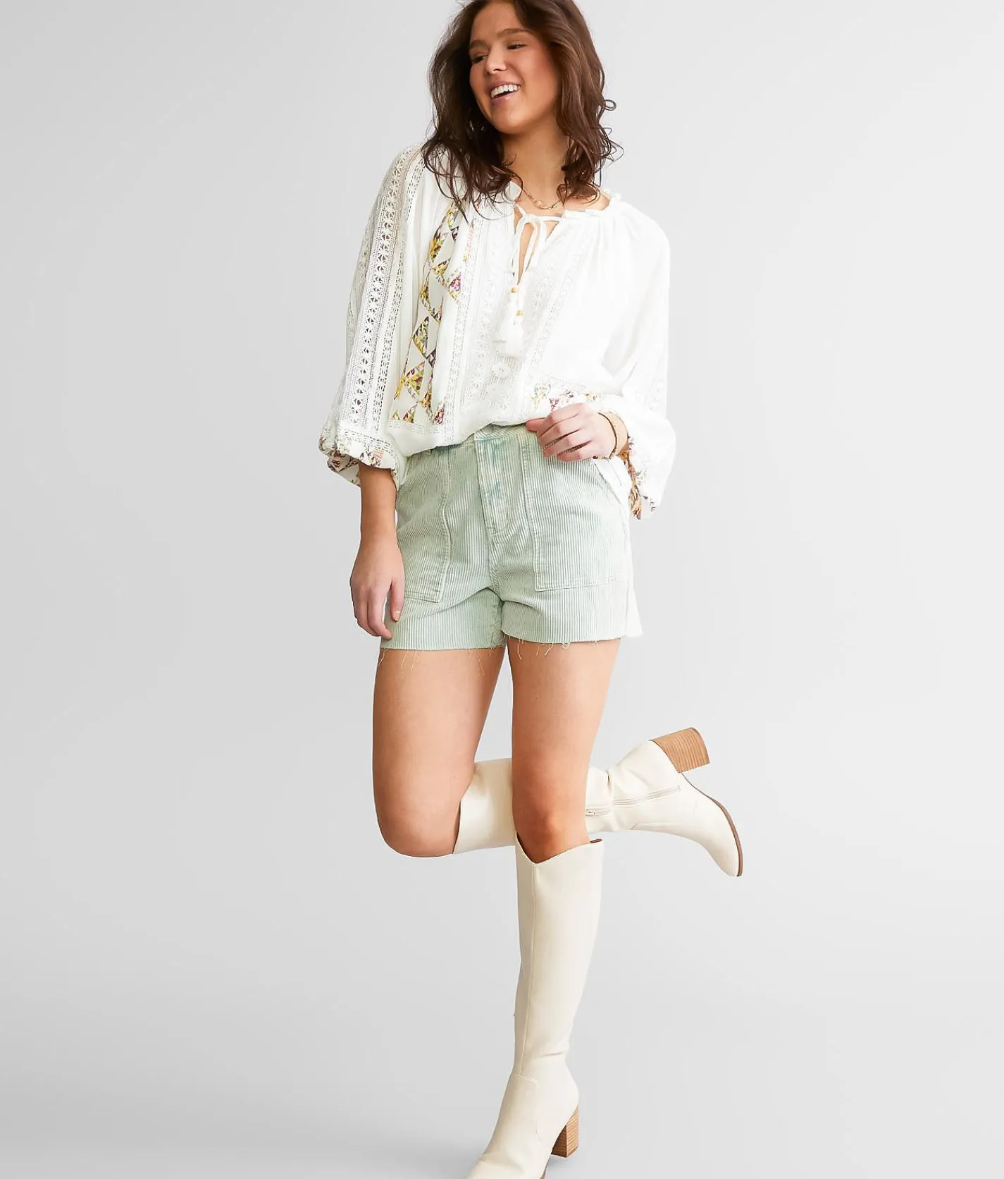 Bottoms|Shorts | Blue Blush Washed Corduroy Short Dusty Sage