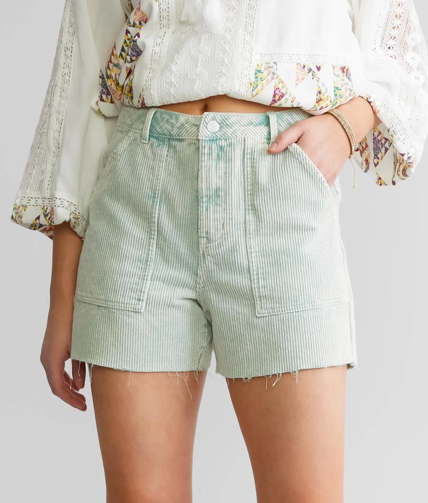 Bottoms|Shorts | Blue Blush Washed Corduroy Short Dusty Sage