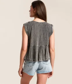 Tops | POL Washed Crinkle Top Charcoal